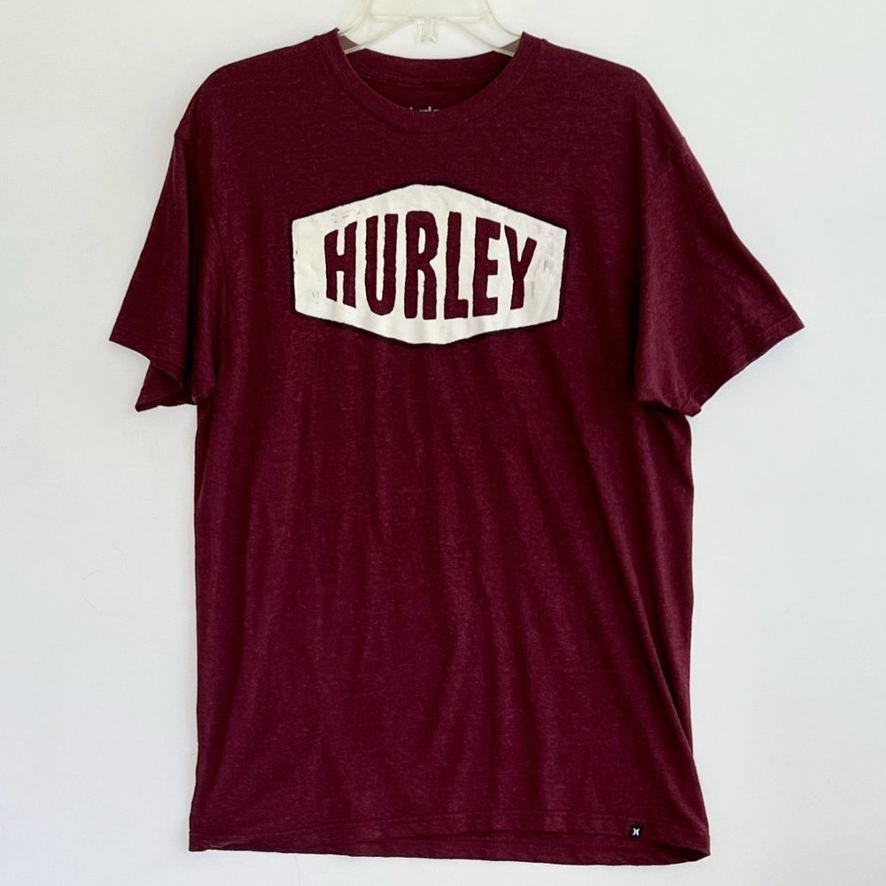 Hurley Mens Burgundy T-Shirt Spell Out Logo Graphic Polyester/Cotton Size Large